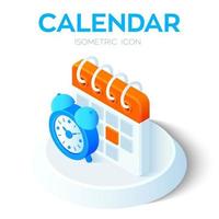 Calendar with alarm clock Icon. 3D Isometric Calendar with alarm clock sign. Created For Mobile, Web, Decor, Print Products, Application. Perfect for web design, banner and presentation. Vector. vector