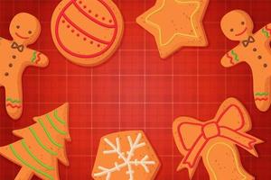 Acogedor pan de jengibre navideño casero sobre fondo de cuadros rojos vector