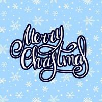 Merry Christmas. White and Blue Handwritten lettering with an outline and with white snowflakes on a blue background. Seamless pattern. New Year 2022. vector