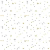 Seamless pattern in doodle style. Winter endless illustration is hand-drawn. Happy New Year 2022 and Merry Christmas. Gold and silver snowflakes on a white background. vector