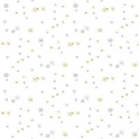 Seamless pattern in doodle style. Winter endless illustration is hand-drawn. Happy New Year 2022 and Merry Christmas. Gold and silver snowflakes on a white background. vector