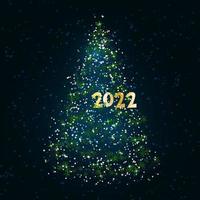 Magic green Christmas tree of snowflakes on a dark blue background. Merry Christmas and Happy New Year 2022. Vector illustration.