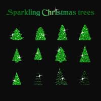 Sparkling Christmas Tree. Green metallic. Merry Christmas and Happy New Year 2022. Vector illustration.