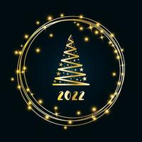 árbol de navidad dorado mágico con estrellas con un anillo de oro brillante brillante sobre un fondo azul oscuro. feliz navidad y próspero año nuevo 2022. ilustración vectorial. vector
