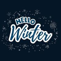 Hello Winter 2022. Lettering with snowflakes. Winter vector illustration.