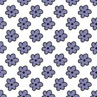 Seamless pattern. Doodle style hand drawn. Nature elements. Vector illustration. Violet flowers on a white background.