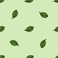 Seamless pattern. Doodle style hand drawn. Nature elements. Green leaves on a green background. vector