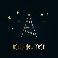 silueta dorada de un árbol de navidad con nieve y estrellas sobre un fondo azul oscuro. feliz navidad y próspero año nuevo 2022. ilustración vectorial. vector