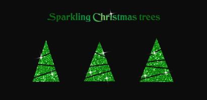 Sparkling Christmas Tree. Green metallic. Merry Christmas and Happy New Year 2022. Vector illustration.