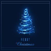 Glowing Magic Christmas Tree. Blue twinkling wonderful lights. Merry Christmas and Happy New Year 2022. Vector illustration.