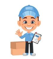 Courier cartoon character. Funny delivery man vector