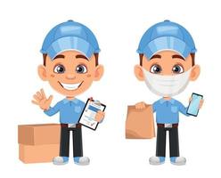 Courier cartoon character. Funny delivery man vector