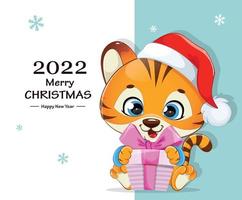 Merry Christmas. Baby tiger cartoon character