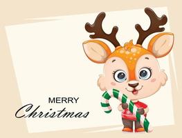 Merry Christmas greeting card. Cute baby deer vector