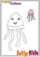trace and color cute jellyfish vector