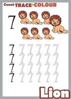 number trace and color lion number 7 vector