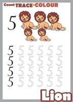 number trace and color lion number 5 vector