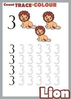 number trace and color lion number 3 vector