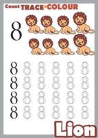 number trace and color lion number 8 vector