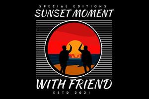 sunset moment retro design vector