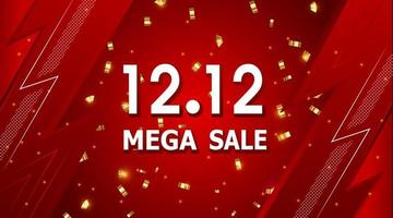 Banner de día de compras de mega venta 12.12 sobre fondo rojo vector