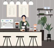 A barista doing hand drips in a cafe. vector
