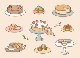 A collection of sweet bakery desserts. vector