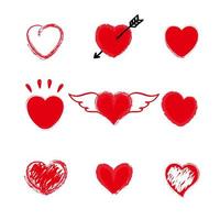 Conjunto de diseño de vector de icono de corazón dibujado a mano. amor conjunto de iconos ilustración vectorial.