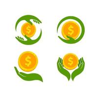 Ilustración de icono de vector de mano y dinero. diseño de símbolo de icono de ahorro de dinero.