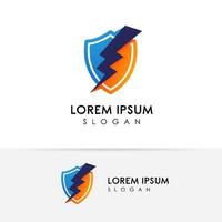 Creative electric logo design template. Modern vector symbol of electric power protection. bolt sign in the shield shape