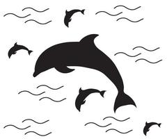 patrón blanco y negro sin fisuras con delfines saltando vector