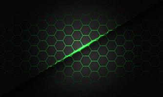 Abstract green hexagon mesh line light slash shadow on grey design modern futuristic technology background vecor vector