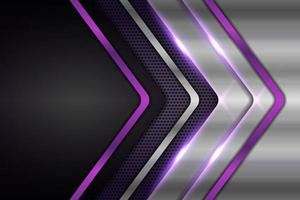 Abstract Modern Shiny Metallic Geometric Overlapped Arrow Silver with Glow Purple Background vector
