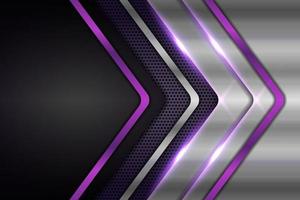 Abstract Modern Shiny Metallic Geometric Overlapped Arrow Silver with Glow Purple Background vector