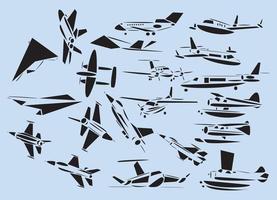 Line-art vector illustrations of airplanes