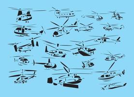 ilustraciones vectoriales de arte lineal de helicópteros. vector