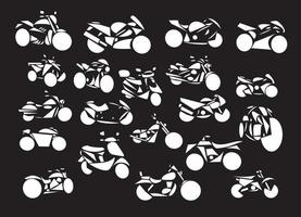 Line-art vector illustrations of motorbikes