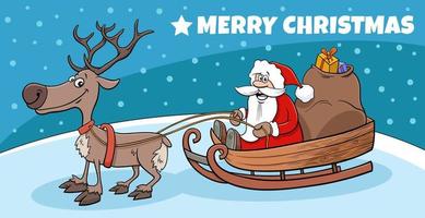 greeting card with Santa Claus on sleigh on Christmas time vector