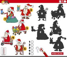 shadows game with cartoon Santa Claus Christmas characters vector