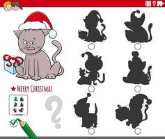 shadows task with cartoon cat character on Christmas time vector