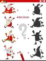 educational shadow task with cartoon Santa Claus characters vector