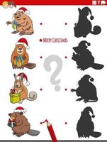 educational shadow game with cartoon animals on Christmas time vector