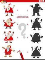 educational shadow game with cartoon Santa Claus characters vector