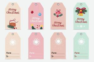 lindas etiquetas de regalo listas para usar de Navidad y año nuevo. colección de 8 etiquetas navideñas. para regalos, estampados, decoración. plantillas vectoriales. vector