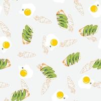 Egg pattern. Seamless pattern with eggs, carrots, avocado sandwich. Food pattern. For textile, wallpaper, wrapping paper, packaging. Vector pattern.