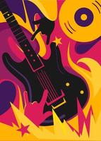 Rock music poster with electric guitar. vector