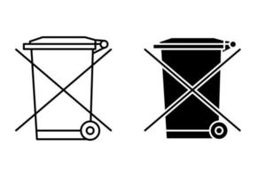 The crossed out wheelie bin. Waste electrical and electronic equipment recycling sign. Forbidden sign for electronic litter. Outline and glyph icon of dumpster vector
