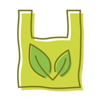 bolsa de plástico con hoja, icono. biodegradable, compostable y bioplástico. producción de material compostable ecológico. cero residuos, concepto de protección de la naturaleza. vector