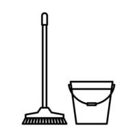 Mop and bucket, cleaning outline icons. Washing housekeeping equipment sign. Linear style sign suitable for web, infographics, interface and apps vector