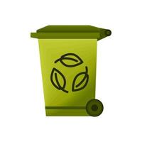 Papelera de reciclaje para basura y basuras. bote de basura con símbolo de reciclaje de residuos. contenedor de basura. Icono de color verde del contenedor de basura aislado sobre fondo blanco. vector